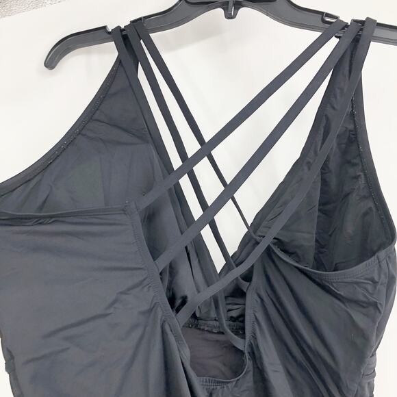 LA BLANCA Island Goddess One Piece Swimsuit 22W Black Multi-Strap Cross-Back - Picture 5 of 11